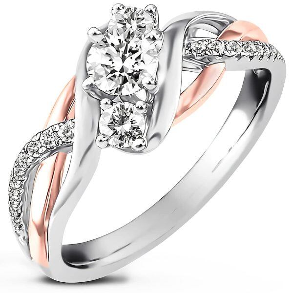 Sterling Silver Two-tone Moissanite Engagement Ring-9