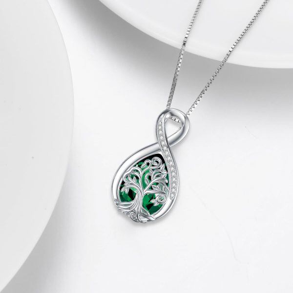 Sterling Silver Infinity Tree of Life Teardrop Pendant Necklace with May Birthstone-5