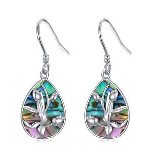 Sterling Silver Abalone Shell Tulip Flower Dangle Earrings-0