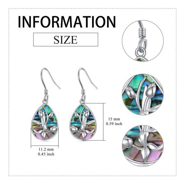 Sterling Silver Abalone Shell Tulip Flower Dangle Earrings-1