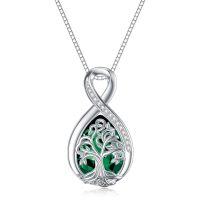 wholesale 925 Sterling Silver Green Crystal Infinity Tree of Life Pendant Necklace- Rhodium Plated