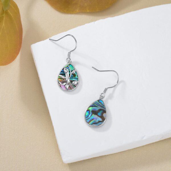 Sterling Silver Abalone Shell Tulip Flower Dangle Earrings-4