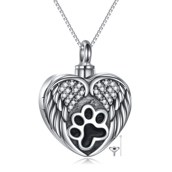 Sterling Silver Cat Paw Angel Wing Urn Necklace-0