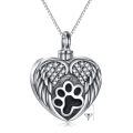 wholesale 925 Sterling Silver Paw Print Angel Wings Heart Cremation Keepsake Pendant Necklace with Funnel and Fill Tool - Pet Memorial Jewelry-0-0