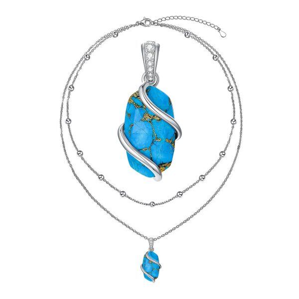 Sterling Silver Infinity Turquoise Layered Pendant Necklace-0