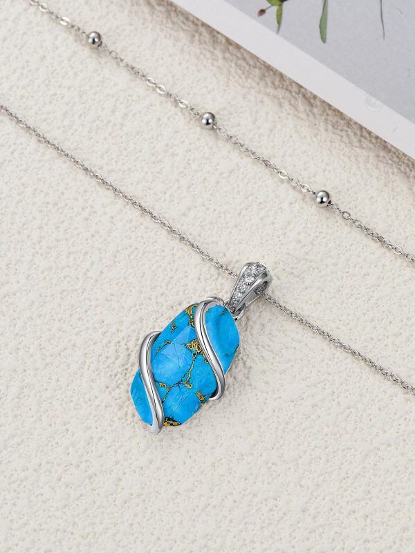 Sterling Silver Infinity Turquoise Layered Pendant Necklace-2