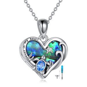 Sterling Silver Heart Ocean Turtle Abalone Shell Urn Necklace-0