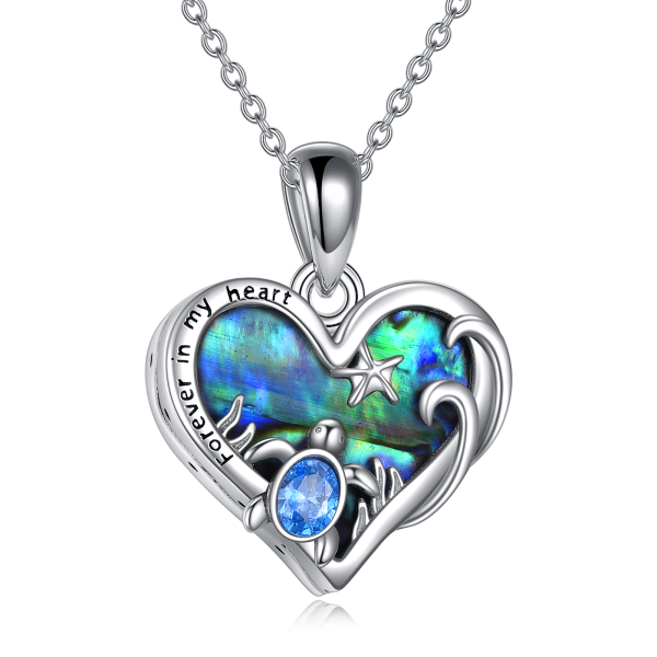 Sterling Silver Heart Ocean Turtle Abalone Shell Urn Necklace-1