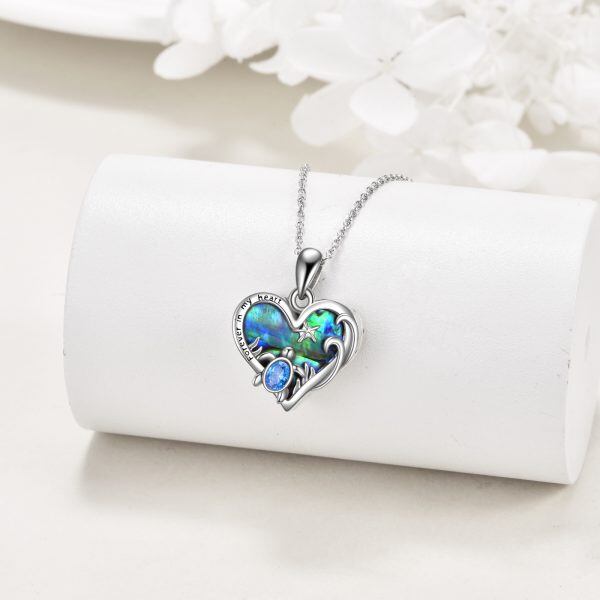 Sterling Silver Heart Ocean Turtle Abalone Shell Urn Necklace-2