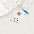 wholesale 925 Sterling Silver Heart Shaped Abalone Shell Starfish Urn Keepsake Memorial Locket Necklace with Blue Crystal and Funnel Set-0-3