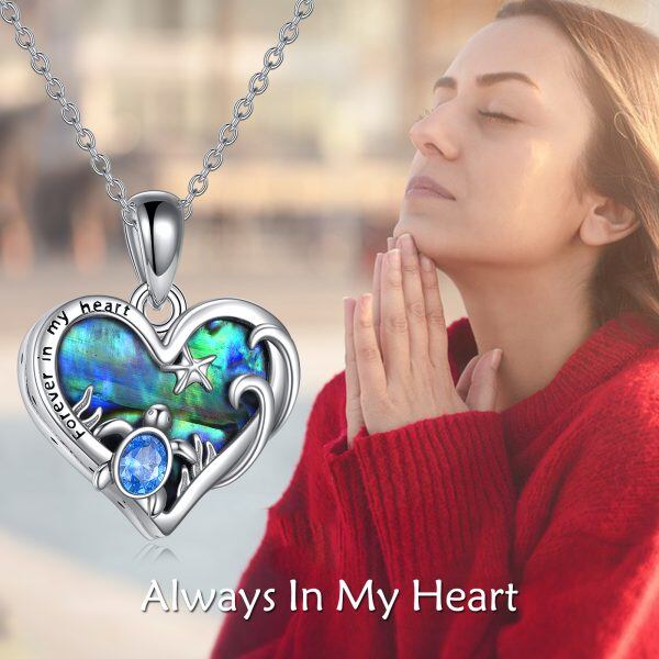 Sterling Silver Heart Ocean Turtle Abalone Shell Urn Necklace-5