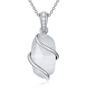 Sterling Silver Infinity White Cat's Eye Pendant Necklace-0