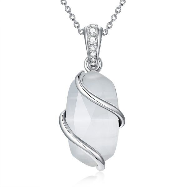 Sterling Silver Infinity White Cat's Eye Pendant Necklace-0