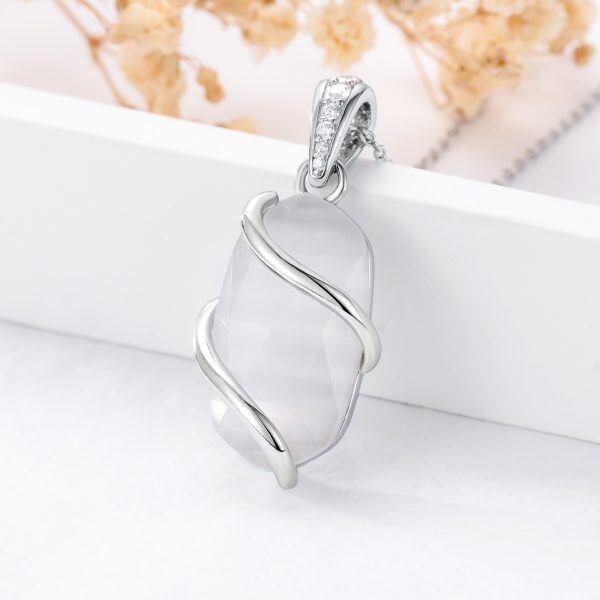 Sterling Silver Infinity White Cat's Eye Pendant Necklace-3