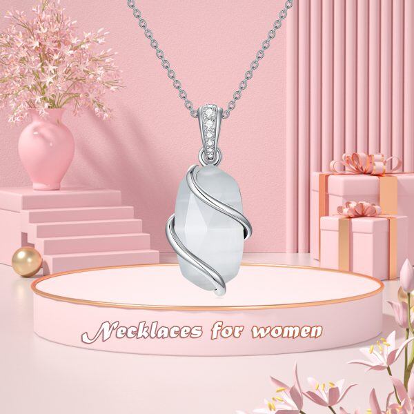 Sterling Silver Infinity White Cat's Eye Pendant Necklace-5