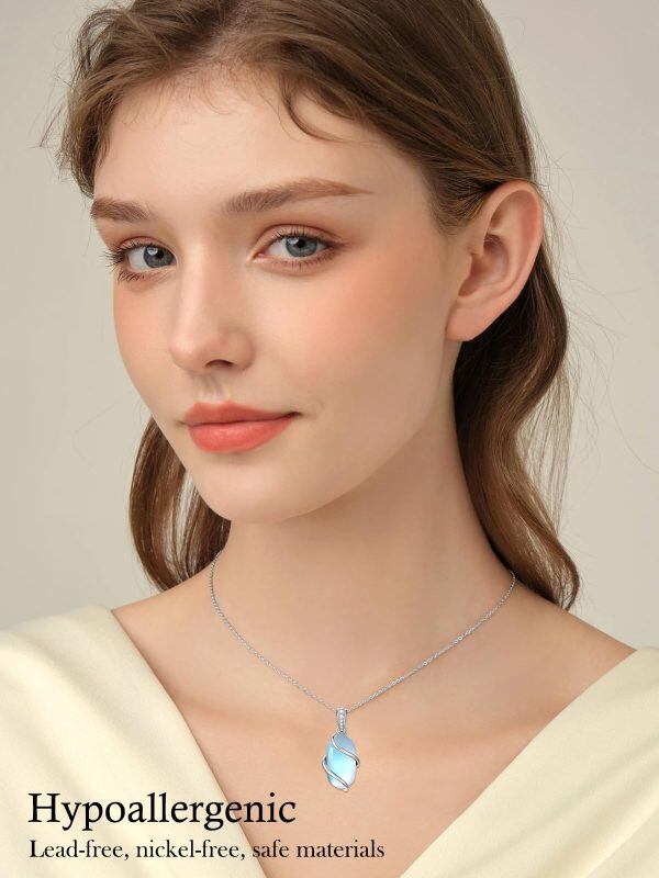 Sterling Silver Infinity Moonstone Pendant Necklace-3