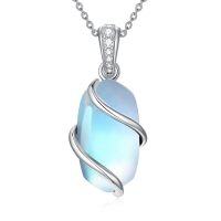 wholesale Sterling Silver Gemstone Dainty Pendant Necklace for Women Mom Gift - Rhodium Plated- Rhodium Plated