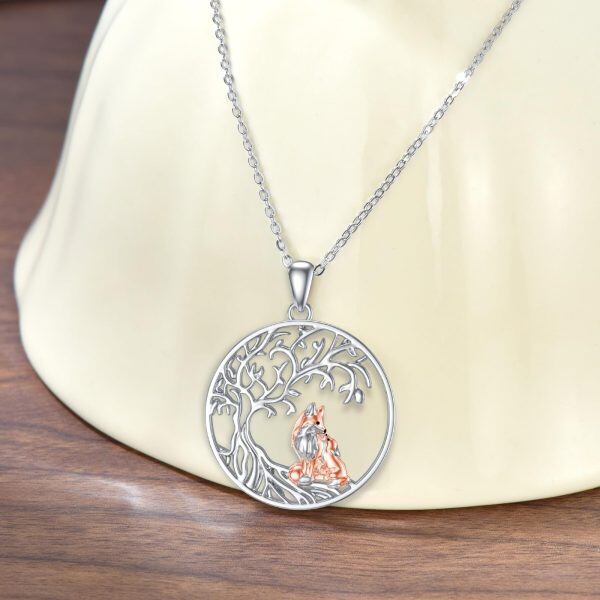 Sterling Silver Tree of Life & Fox Mother Child Pendant Necklace-3