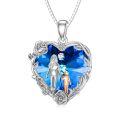 wholesale 925 Sterling Silver Blue Crystal Heart Mother & Son Pendant Necklace for Mom's Birthday Gifts-0-0