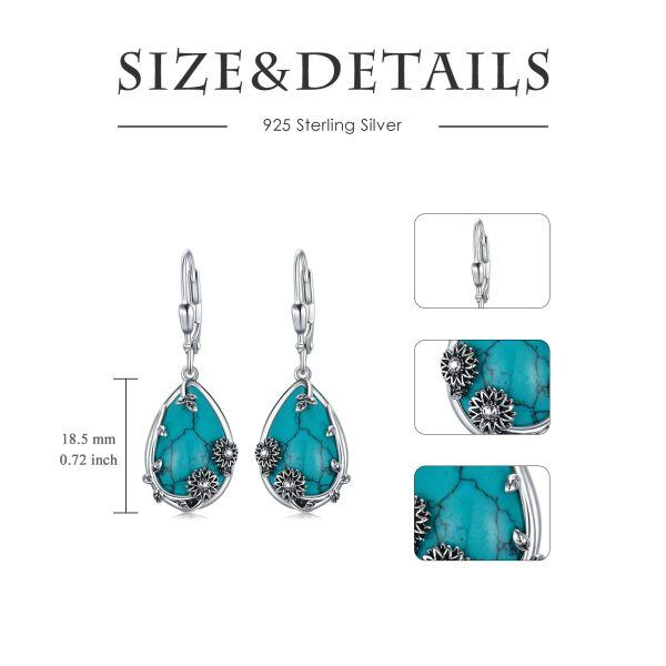 Sterling Silver Oxidized Sunflower Turquoise Dangle Earrings-1