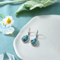 wholesale 925 Sterling Silver Oval Turquoise Drop Earrings with Floral Design for Women's  Ideas-0-3