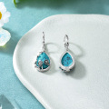 wholesale 925 Sterling Silver Oval Turquoise Drop Earrings with Floral Design for Women's  Ideas-0-4