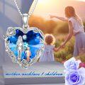 wholesale 925 Sterling Silver Blue Crystal Heart Mother & Son Pendant Necklace for Mom's Birthday Gifts-0-5