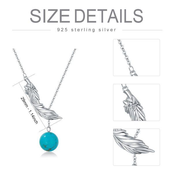 Sterling Silver Feather Turquoise Pendant Necklace-1