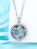 wholesale 925 Sterling Silver Blue Crystal Mother & Baby Turtles Pendant Necklaces Ocean s for Women and Girls-0-3