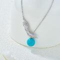 wholesale 925 Sterling Silver with Turquoise Stone Pendant Feather Necklace for Women Mom Wife-0-5