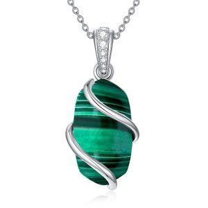 Sterling Silver Infinity Malachite Pendant Necklace-0