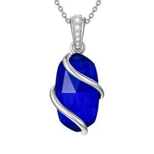 Sterling Silver Infinity Blue Cat's Eye Pendant Necklace-0