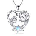 wholesale 925 Sterling Silver I Love You Forever Mom & Daughter Moonstone Heart Pendant Necklace-0-0