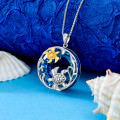 wholesale 925 Sterling Silver Metal Crystal Base Sea Life Mermaid & Turtle Pendant Necklace-0-2