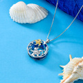wholesale 925 Sterling Silver Metal Crystal Base Sea Life Mermaid & Turtle Pendant Necklace-0-3
