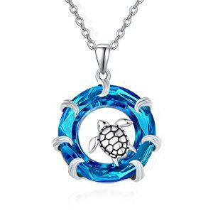 Sterling Silver Sea Turtle Crystal Pendant Necklace-0