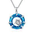 wholesale 925 Sterling Silver Blue Crystal Sea Turtle Lifebuoy Pendant Necklace Ocean Animal  for Women Girls-0-0