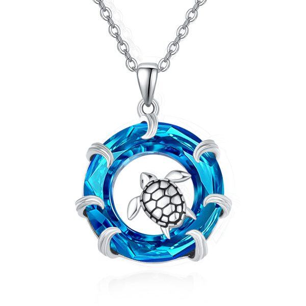 Sterling Silver Sea Turtle Crystal Pendant Necklace-1