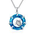 wholesale 925 Sterling Silver Blue Crystal Sea Turtle Lifebuoy Pendant Necklace Ocean Animal  for Women Girls-0-1