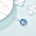 wholesale 925 Sterling Silver Blue Crystal Sea Turtle Lifebuoy Pendant Necklace Ocean Animal  for Women Girls-0-2