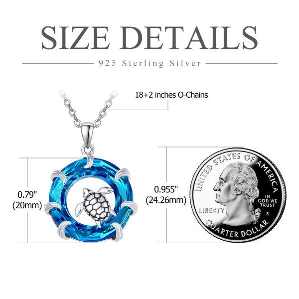 Sterling Silver Sea Turtle Crystal Pendant Necklace-6