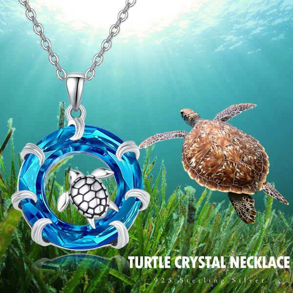 Sterling Silver Sea Turtle Crystal Pendant Necklace-7