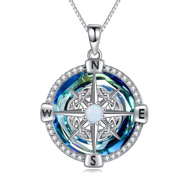 Sterling Silver Crystal Compass Pendant Necklace-0