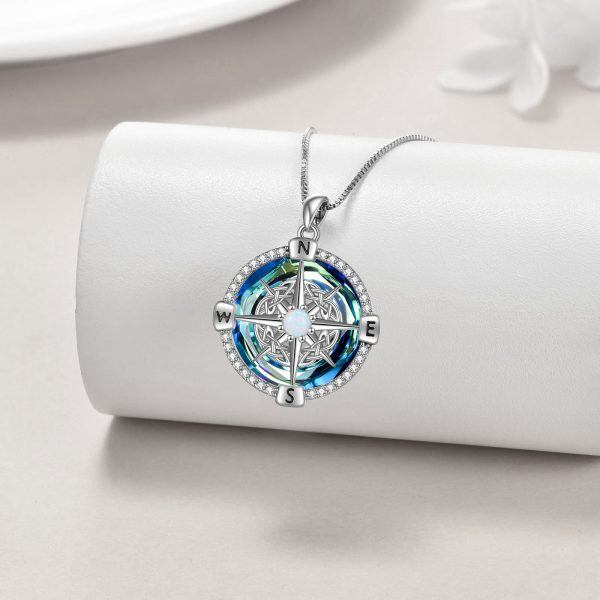 Sterling Silver Crystal Compass Pendant Necklace-1