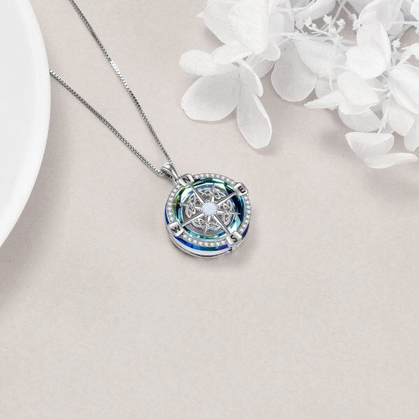 Sterling Silver Crystal Compass Pendant Necklace-2