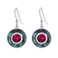 wholesale 925 Sterling Silver Round Red Garnet Stone Drop Earrings for Women Girls Mom- Rhodium Plated