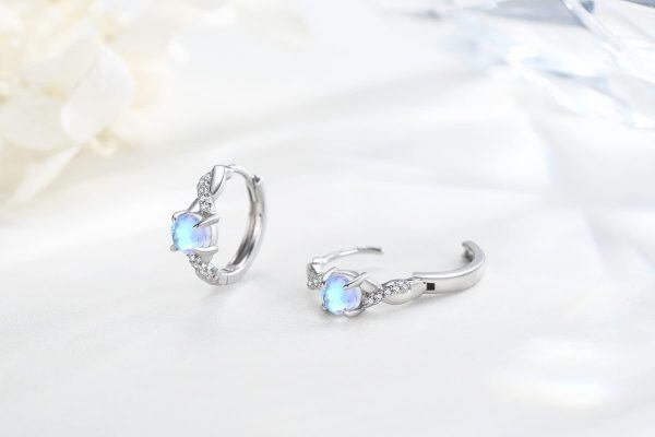 Sterling Silver Moonstone Infinity Hoop Earrings-3