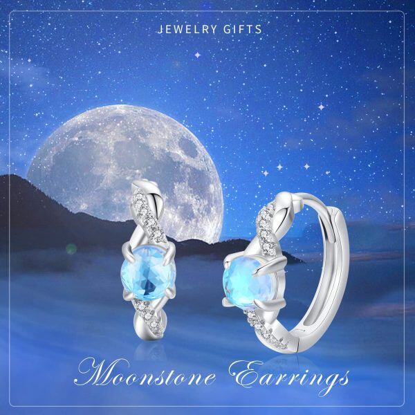 Sterling Silver Moonstone Infinity Hoop Earrings-12