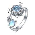 wholesale 925 Sterling Silver Non-Precious Metal Moonstone Anxiety Spinner Ring for Women - Adjustable Lotus Flower Stress Relief Ring with Blue Stones and White Stone Accent-0-0