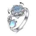 wholesale 925 Sterling Silver Non-Precious Metal Moonstone Anxiety Spinner Ring for Women - Adjustable Lotus Flower Stress Relief Ring with Blue Stones and White Stone Accent-0-1